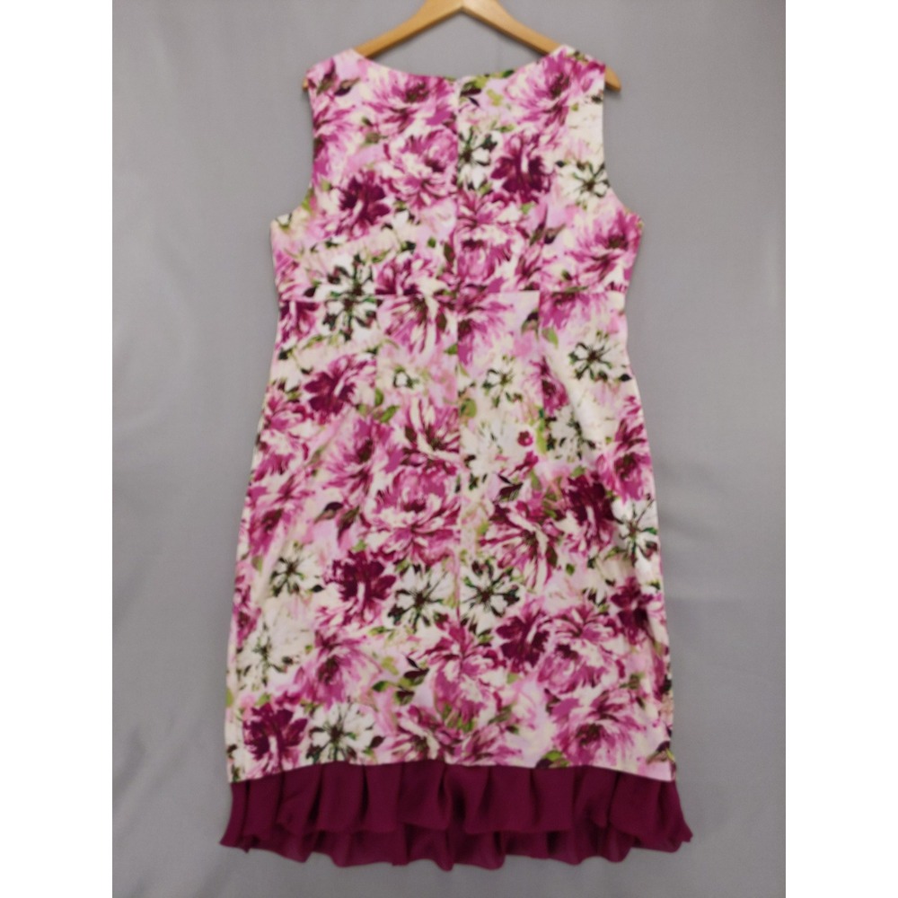 Rabbit Rabbit Rabbit Women 16W Pink Floral Ruffle V-Neck Sheath Dress - Picture 6 of 10